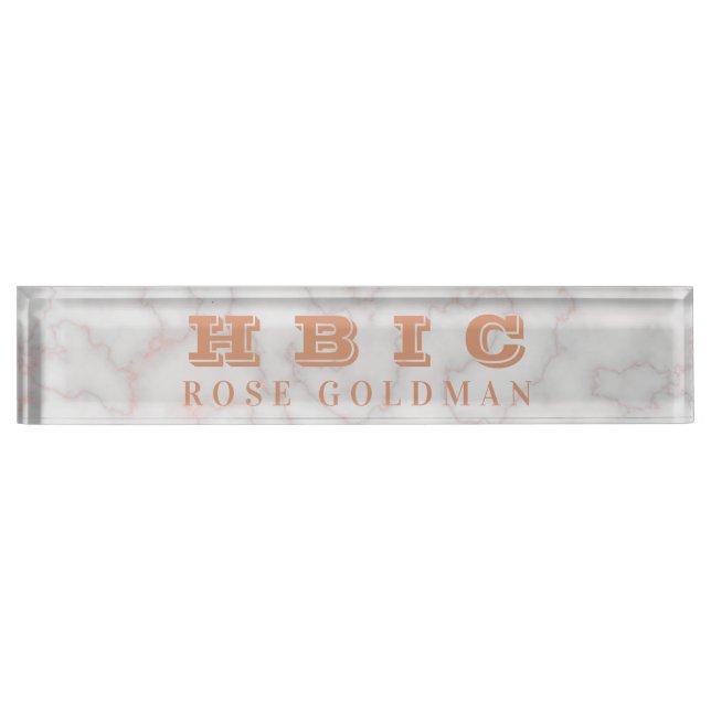 HBIC Modern Rose Gold Marble Stone Luxury Nameplate (Front)