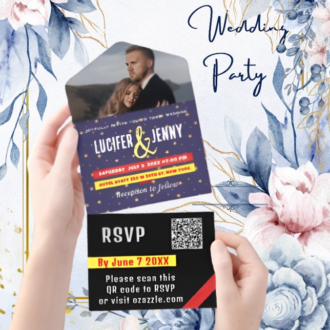 HD Modern Photo & Ampersand Wedding QR Code RSVP  All In One Invitation (Creator Uploaded)