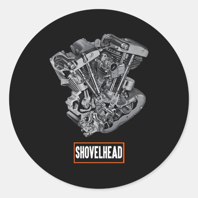 Hd Motorcycle Vtwin Shovelhead Engine Biker Classic Round Sticker (Front)