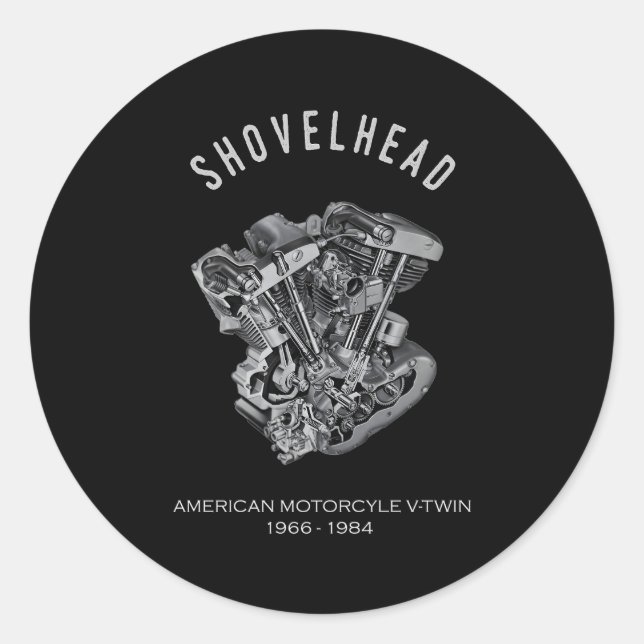 Hd Motorcycle Vtwin Shovelhead Engine Drawing Bike Classic Round Sticker (Front)