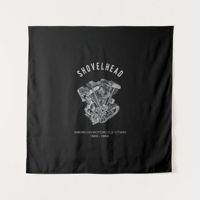 HD Motorcycle Vtwin Shovelhead Engine Drawing Bike Tapestry (Front)