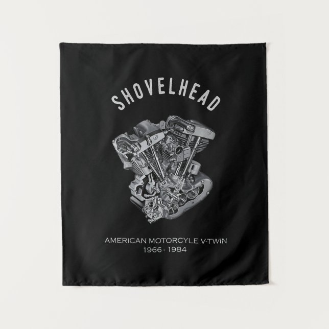 HD Motorcycle Vtwin Shovelhead Engine Drawing Bike Tapestry (Front)