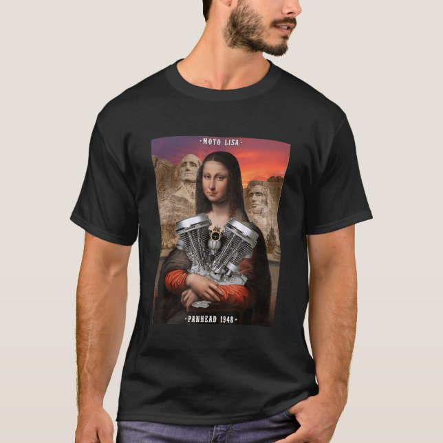 HD Panhead VTwin Motorcycle Moto Lisa Vintage Mona T-Shirt (Front)