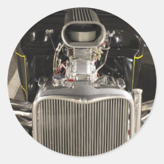 HDR Black Hot Rod Classic Vintage Big Engine Car Round Sticker