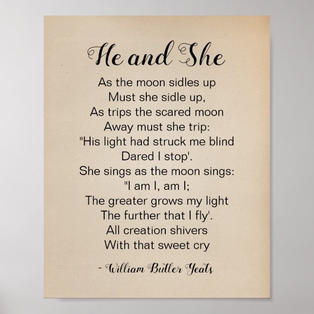 He and She Poem by William Butler Yeats Vintage Poster (Front)