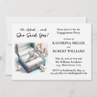 He Asked, She Said Yes! Elegant Engagement Party Invitation