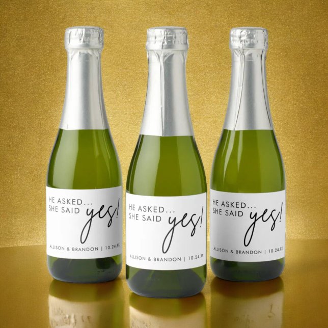 He Asked She said Yes Engagement Party Favours Sparkling Wine Label (Creator Uploaded)