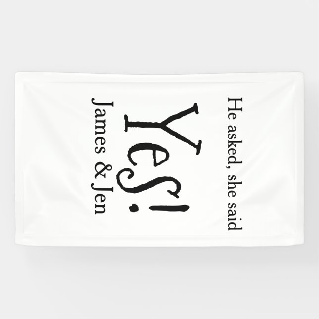 He asked she said yes engagement party name simple banner (Horizontal)