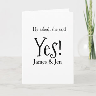 He asked she said yes engagement party name simple card