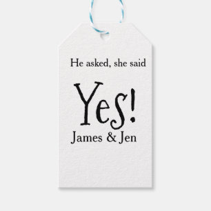 He asked she said yes engagement party name simple gift tags