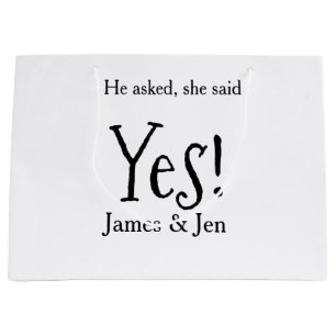 He asked she said yes engagement party name simple large gift bag