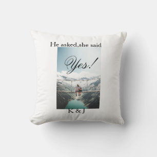 He asked she said yes engagement photo name stylis cushion