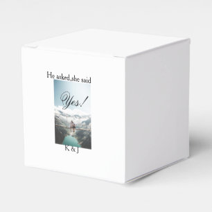 He asked she said yes engagement photo name stylis favour box