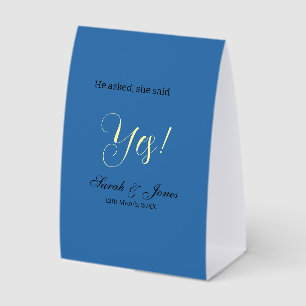 He asked she said yes engagement simple blue yello
