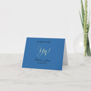 He asked she said yes engagement simple blue yello thank you card