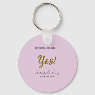 He asked she said yes engagement simple gold purpl key ring
