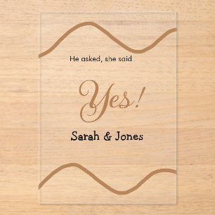 He asked she said yes engagement simple minimal acrylic invitations