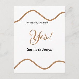 He asked she said yes engagement simple minimal  announcement postcard