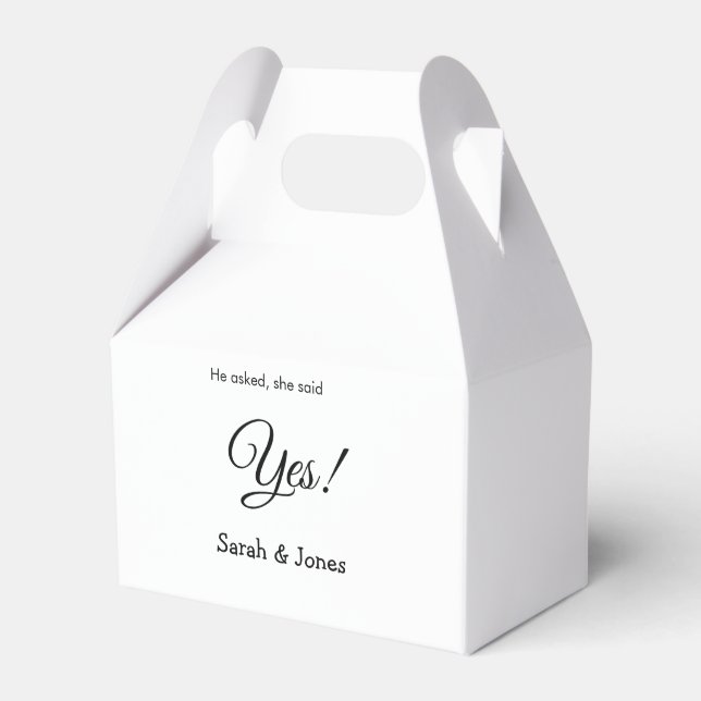 He asked she said yes engagement simple minimal  favour box (Front Side)