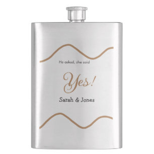 He asked she said yes engagement simple minimal hip flask