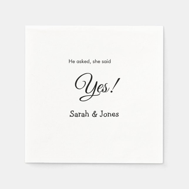 He asked she said yes engagement simple minimal  napkin (Front)
