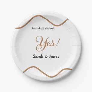 He asked she said yes engagement simple minimal  paper plate