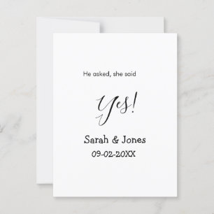 He asked she said yes engagement simple minimal postcard
