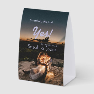 He asked she said yes engagement simple photo blue