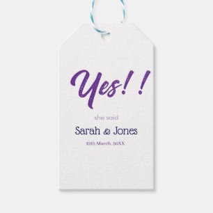 He asked she said yes engagement simple purple bol gift tags