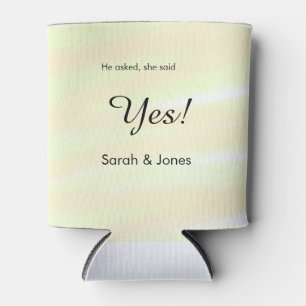 He asked she said yes engagement yellow pastel  can cooler