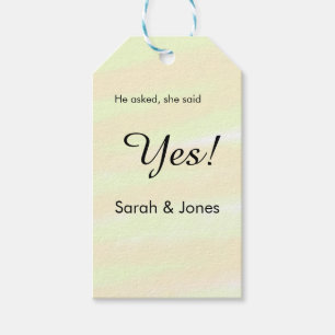 He asked she said yes engagement yellow pastel gift tags