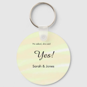He asked she said yes engagement yellow pastel key ring