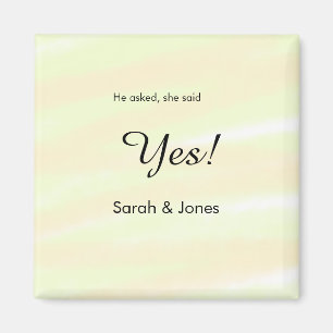 He asked she said yes engagement yellow pastel magnet