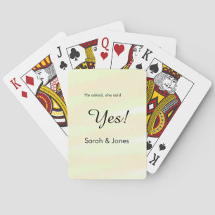 He asked she said yes engagement yellow pastel playing cards