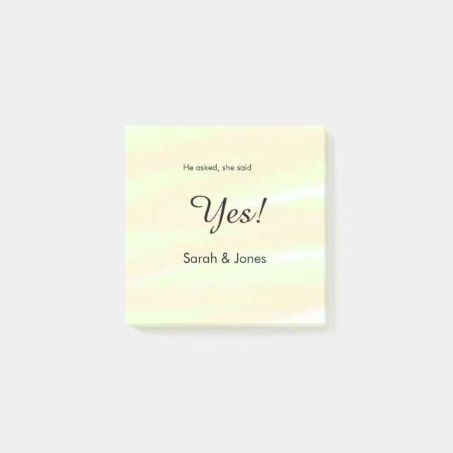 He asked she said yes engagement yellow pastel  post-it notes (Front)