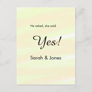He asked she said yes engagement yellow pastel  postcard
