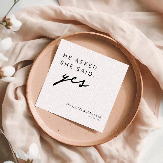 He Asked She Said Yes Modern Engagement Party Napkin (Creator Uploaded)
