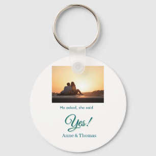 He asked she said yes photo engaged blue green key ring