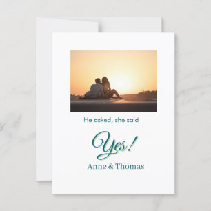 He asked she said yes photo engaged blue green postcard