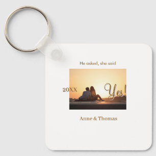 He asked she said yes photo engaged Brown purple n Key Ring