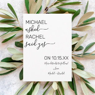 He Asked She Said Yes Simple Photo Engagement Announcement