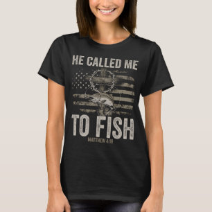 He Called Me to Fish US Flag Christian Cross Fishi T-Shirt