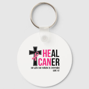 He Can Heal Cancer Christian Ribbon Breast Cancer Key Ring