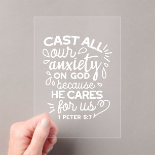 He Cares for You – Encouraging Christian Quote Acrylic Invitations