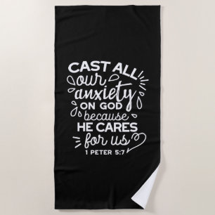He Cares for You – Encouraging Christian Quote Beach Towel