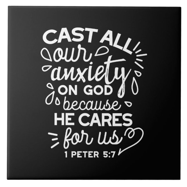 He Cares for You – Encouraging Christian Quote Ceramic Tile (Front)