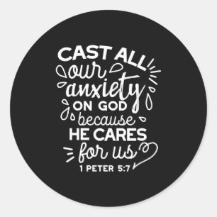 He Cares for You – Encouraging Christian Quote Classic Round Sticker
