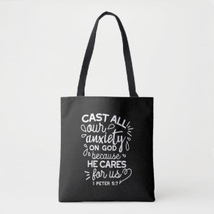 He Cares for You – Encouraging Christian Quote Tote Bag