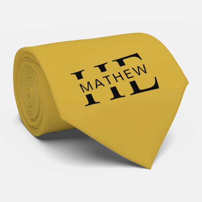 HE Custom Name Modern Men's Metallic Gold Tie (Rolled)