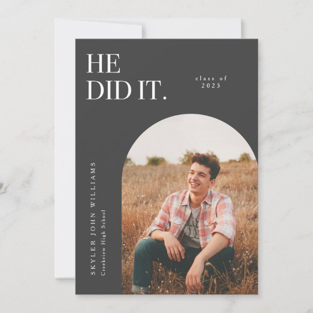 He Did It Charcoal Arch Graduation Announcement (Front)